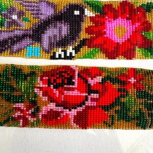 Holiday gift  sale 2x1 Shakira’s beaded bracelet huichol rose bird design gold